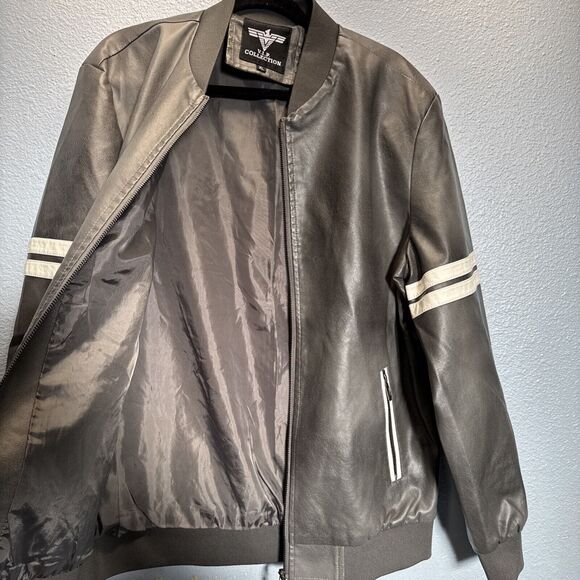V.I.P. Collection Gray Mens Pleather Jacket Zip Up Size XL New With Tags - Picture 10 of 16